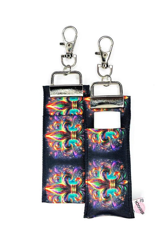 Mardi Gras - Fleur de Lis on Black - Lip Balm Holder (Single)